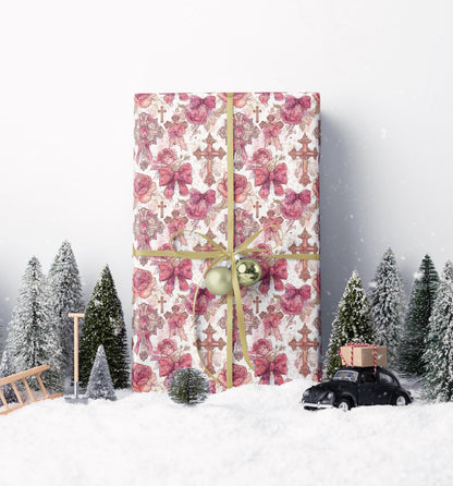 Christian Coquette Gift Wrap Baptism Theme | Watercolor Wrapping Paper for Baby Girl Christening #13