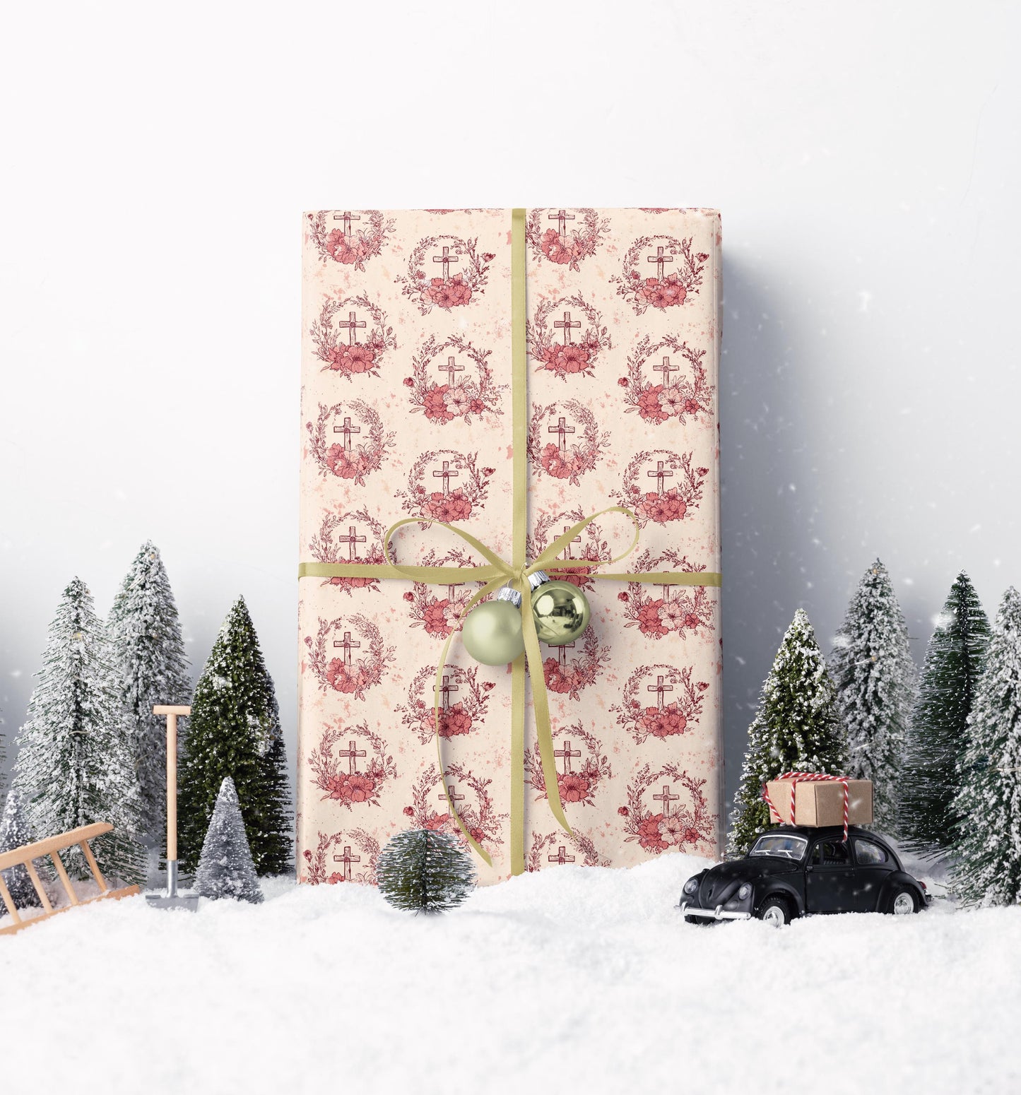 Christian Gift Wrap Baptism Theme Watercolor Floral | Coquette Aesthetic Wrapping Paper for Baby Dedication or Christening #2