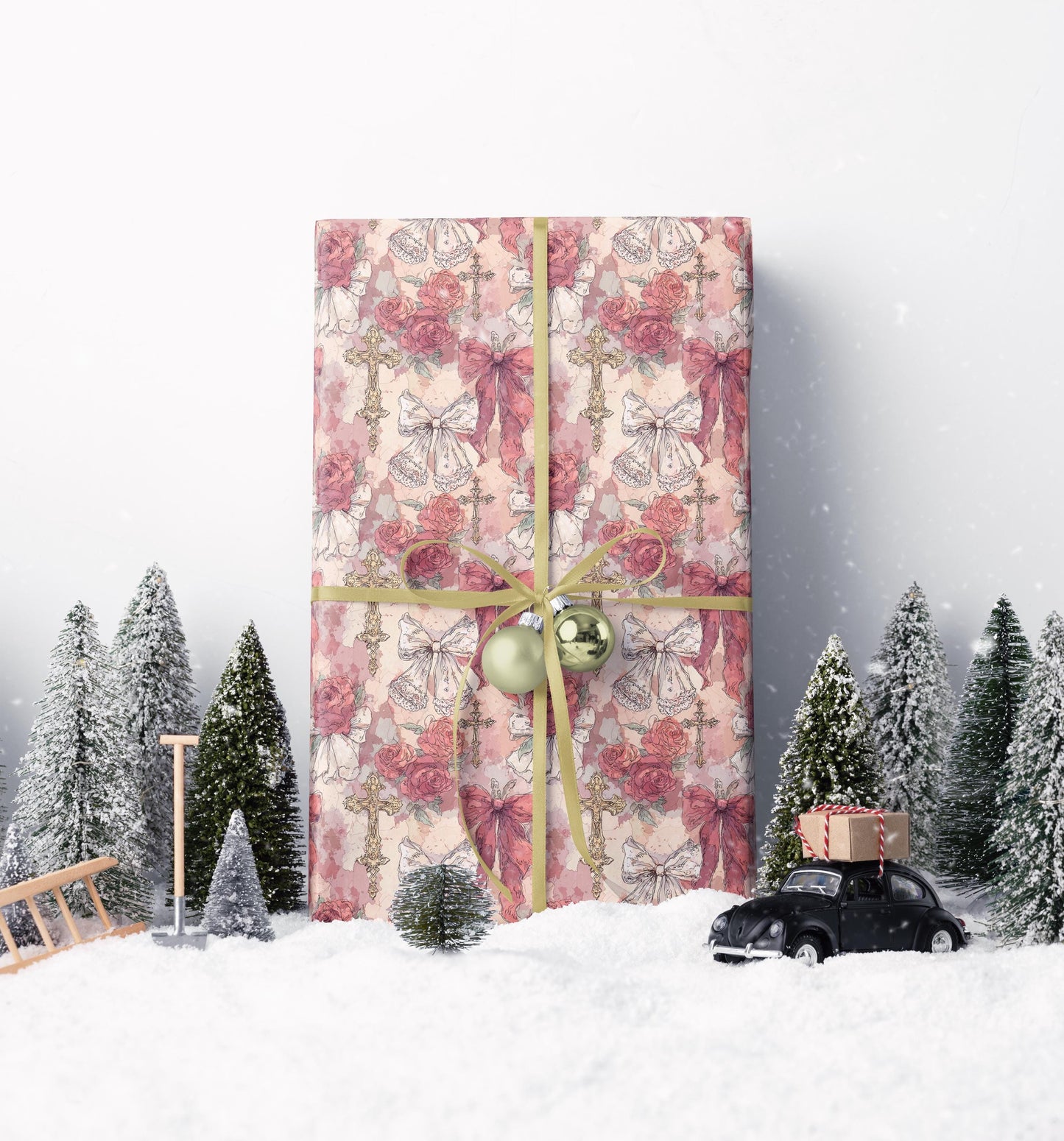 Elegant Baptism Wrapping Paper Christian Watercolor Design | Coquette Aesthetic Gift Wrap for Girls #12