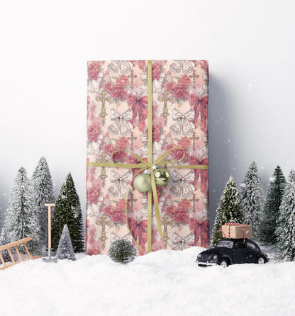 Elegant Baptism Wrapping Paper Christian Watercolor Design | Coquette Aesthetic Gift Wrap for Girls #12