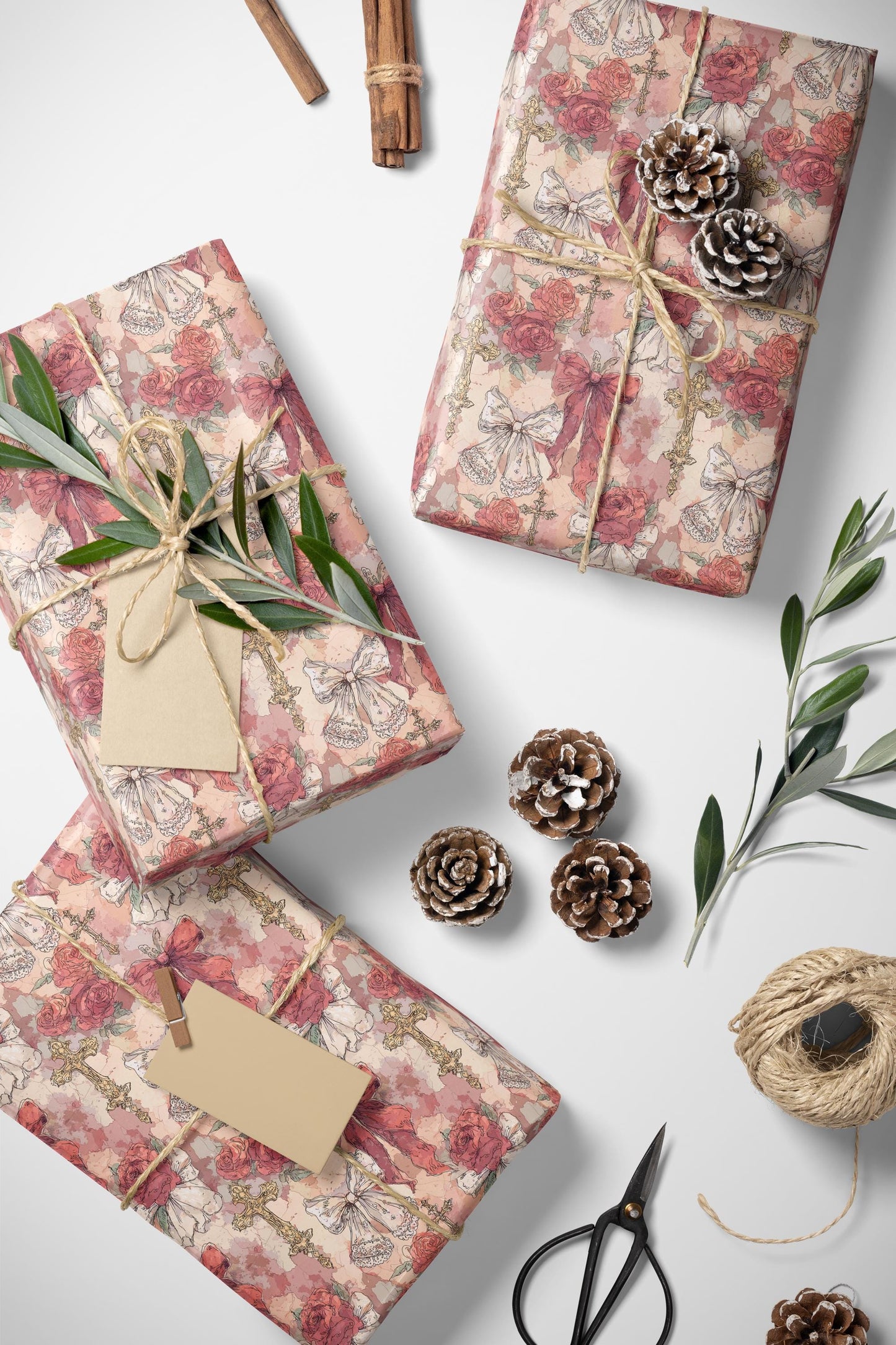 Elegant Baptism Wrapping Paper Christian Watercolor Design | Coquette Aesthetic Gift Wrap for Girls #12
