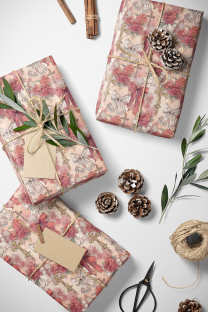 Elegant Baptism Wrapping Paper Christian Watercolor Design | Coquette Aesthetic Gift Wrap for Girls #12