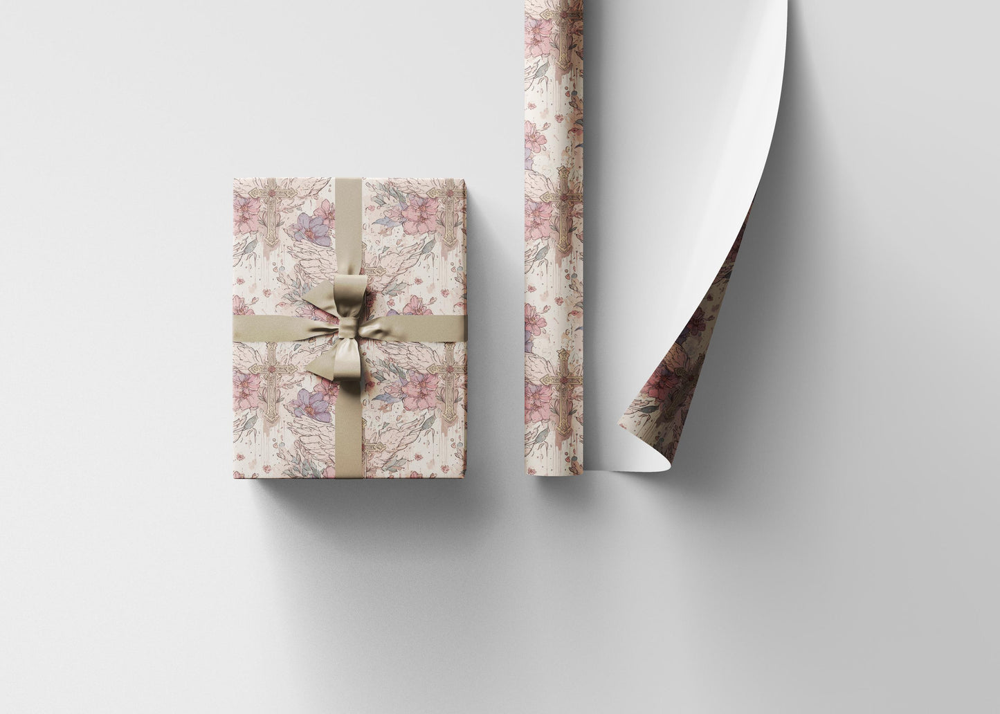 Watercolor Coquette Baptism Wrapping Paper | Christian Christening Gift Wrap for Baby Girl #14