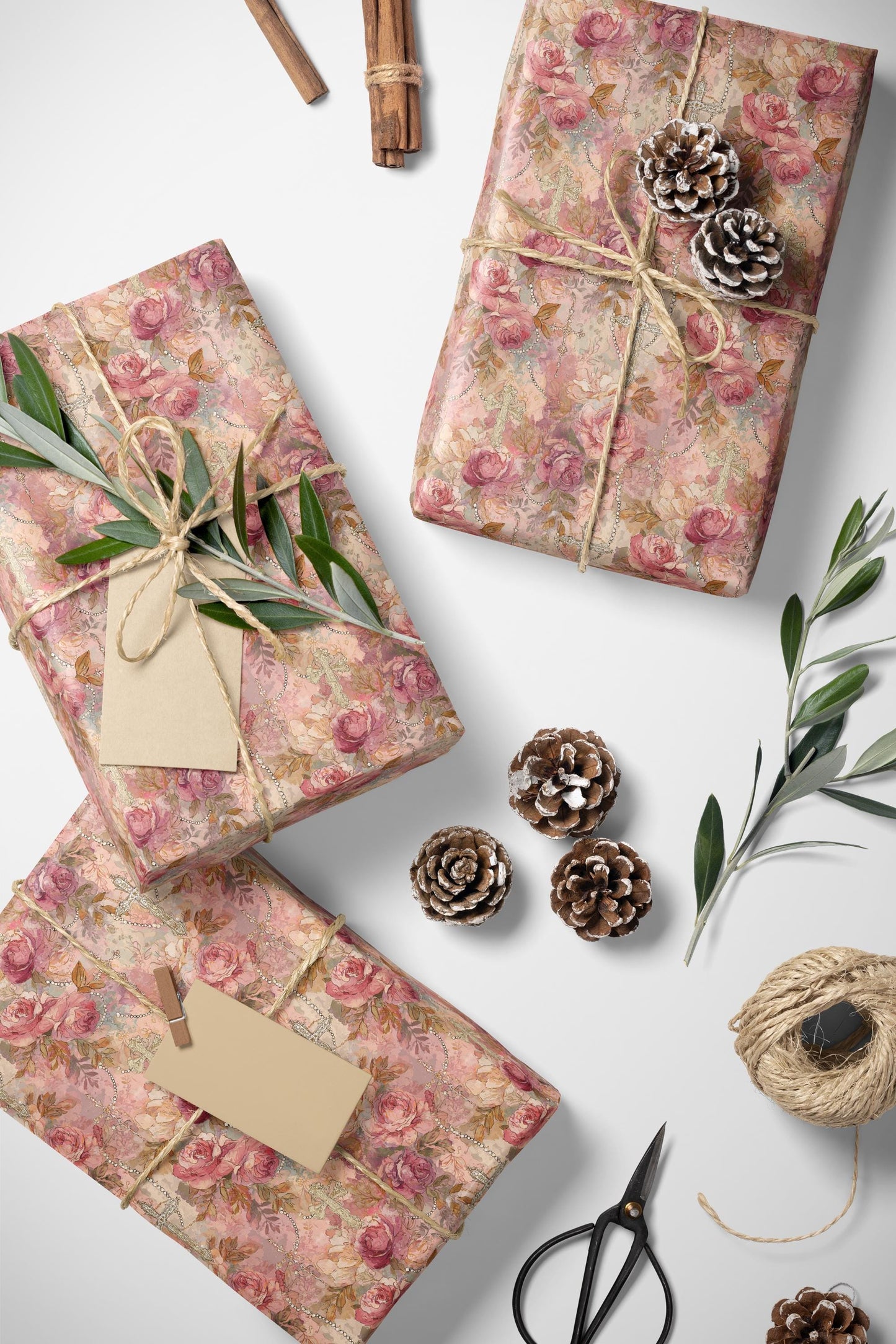Watercolor Christian Coquette Wrapping Paper | Baptism Theme Gift Wrap for Baby Girls #17