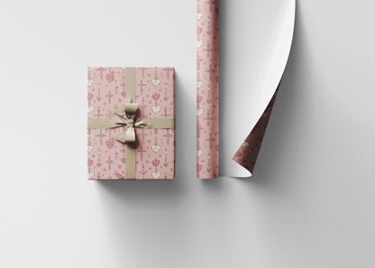 Watercolor Christian Gift Wrap Baptism Theme | Coquette Aesthetic Wrapping Paper for Baby Girl Christening #8
