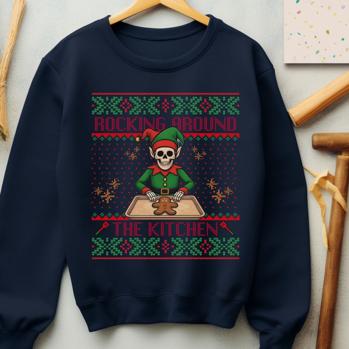 Rockin' Around the Christmas Tree Shirt Ugly Christmas Sweater Funny Skeleton Shirt Gift for Baker Funny Secret Santa Gift Ideas