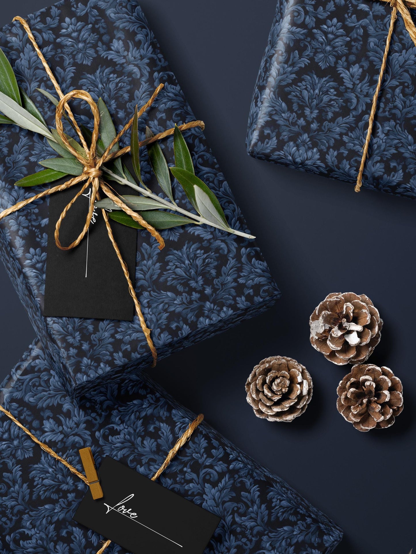 Sapphire Blue Wrapping Paper Blue Floral Gift Wrap Moody Flower Design Gift Wrap for Wedding Wrapping Paper Bridal Shower Gift for Bride