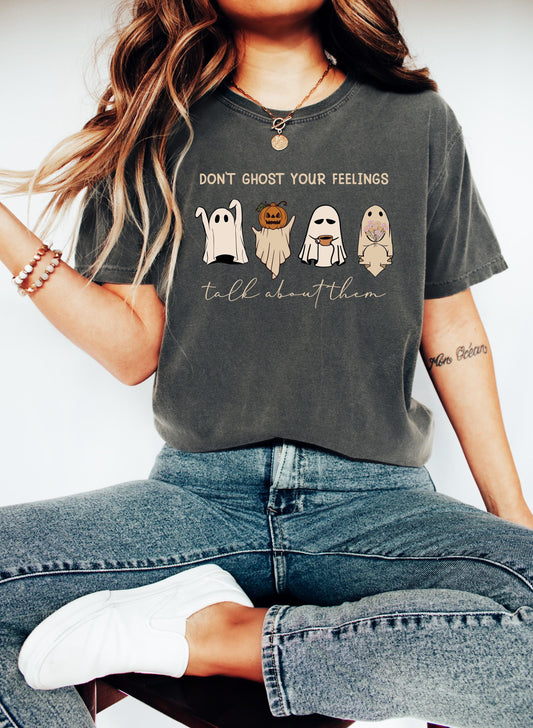 Comfort Colors® Don't Ghost Your Feelings Mental Health Awareness School Counselor Mental Health Halloween Graphic TShirt for Women