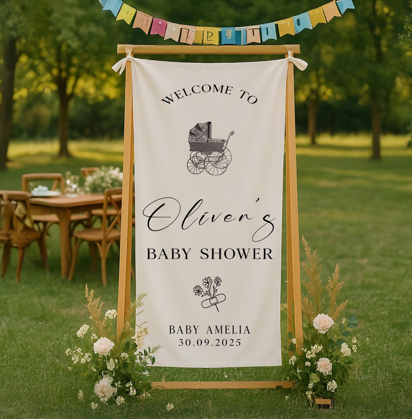 Baby Shower Welcome Sign, Custom Fabric Baby shower sign, Linen Shower sign, Rustic Baby Carriage , Baby shower stroller decor ideas