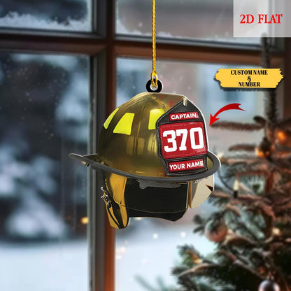 Personalized Firefighter Helmet Acrylic 2D Flat Ornament, Gift For Him Dad, Fire Fighter, Christmas Gift, Firefighter Helmet Ornament