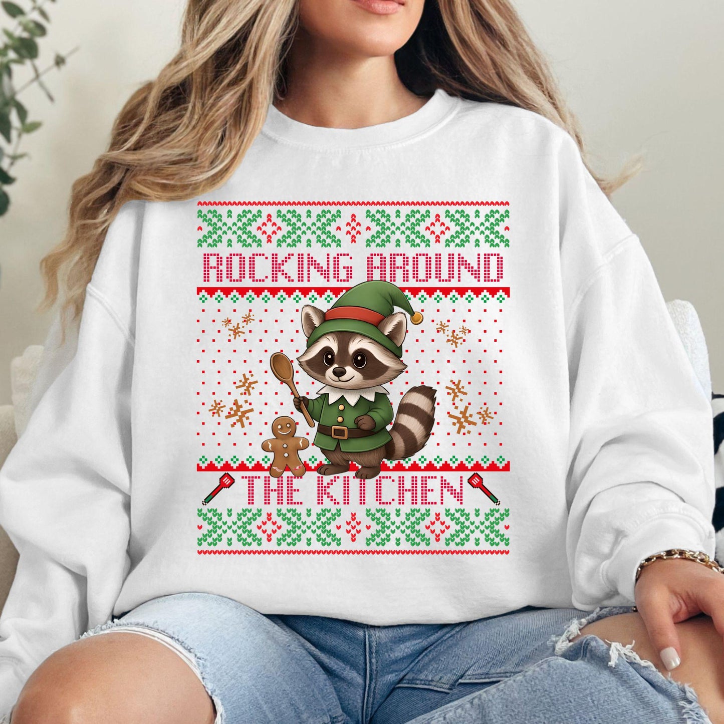 Rockin' Around the Christmas Tree Shirt Ugly Christmas Sweater Funny Raccoon Shirt Gift for Baker Funny Secret Santa Gift Ideas