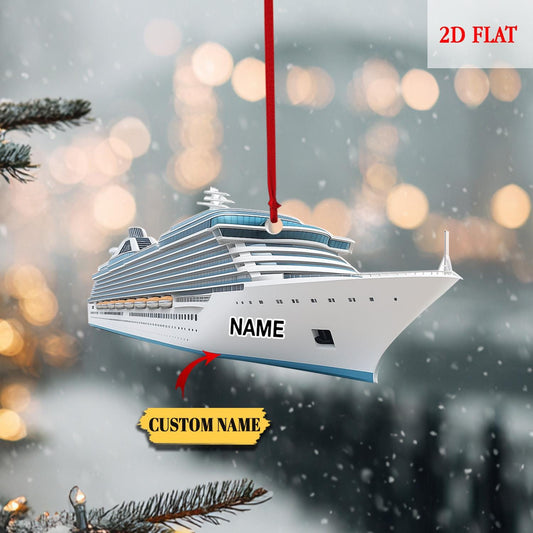 Custom Name Speed Boat Christmas 2D Flat Ornament, Speedboat Christmas Ornament, Cruising Travel Ornament Gift, Travel Christmas Ornament