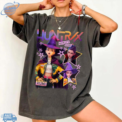 Rumi Huntrix Demon Hunters Halloween T Shirts, Huntrix Girls Tshirt, Demon Hunter Merch, Gift for Kpop Fan, Derpy Tiger Shirt, Sussy