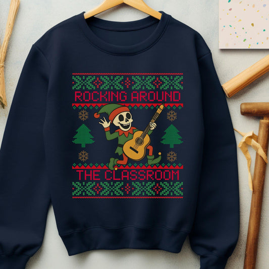 Rockin' around the Christmas Tree Shirt Ugly Christmas Sweater For Teacher Dancing Skeleton Sweatshirt Funny Christmas Sweater
