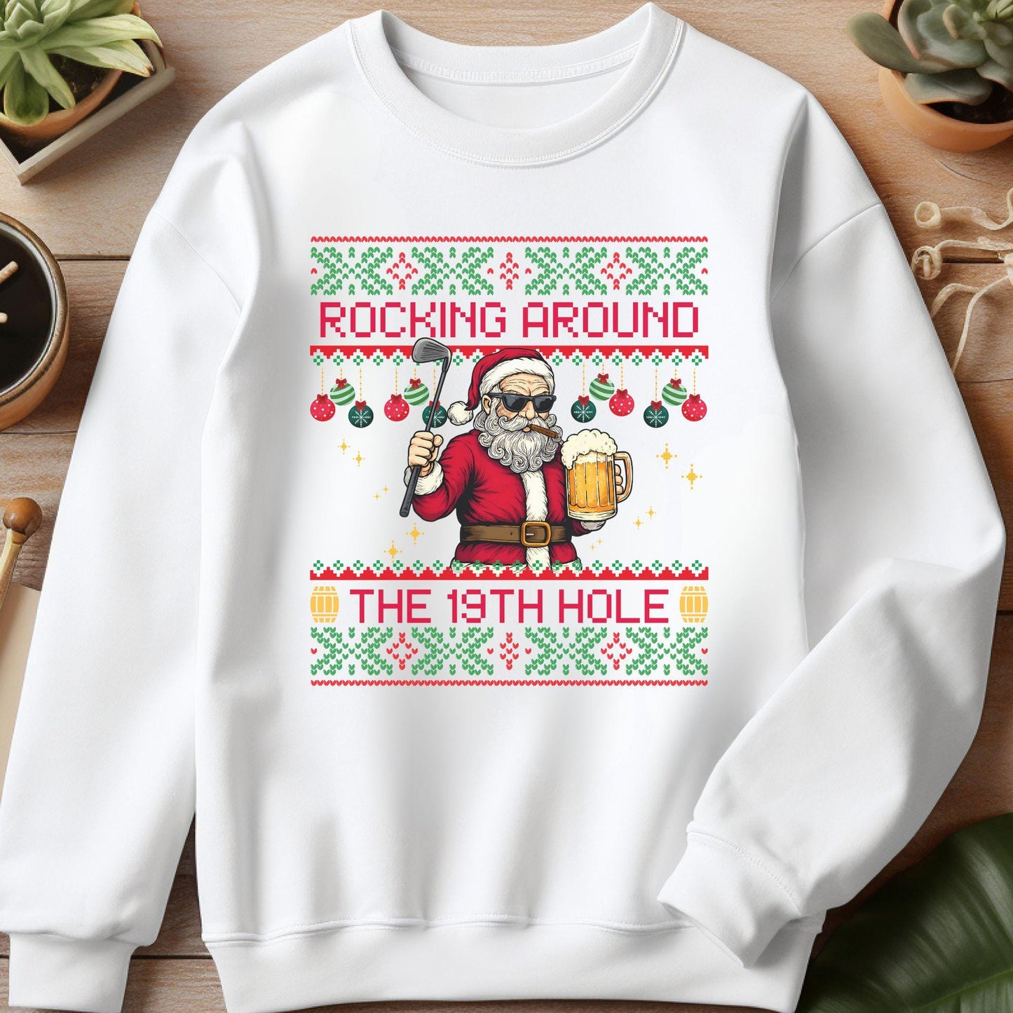 Rockin' Around the Christmas Tree Shirt Santa Claus Golfing Golf Ugly Sweater Funny Secret Santa Gift Ideas