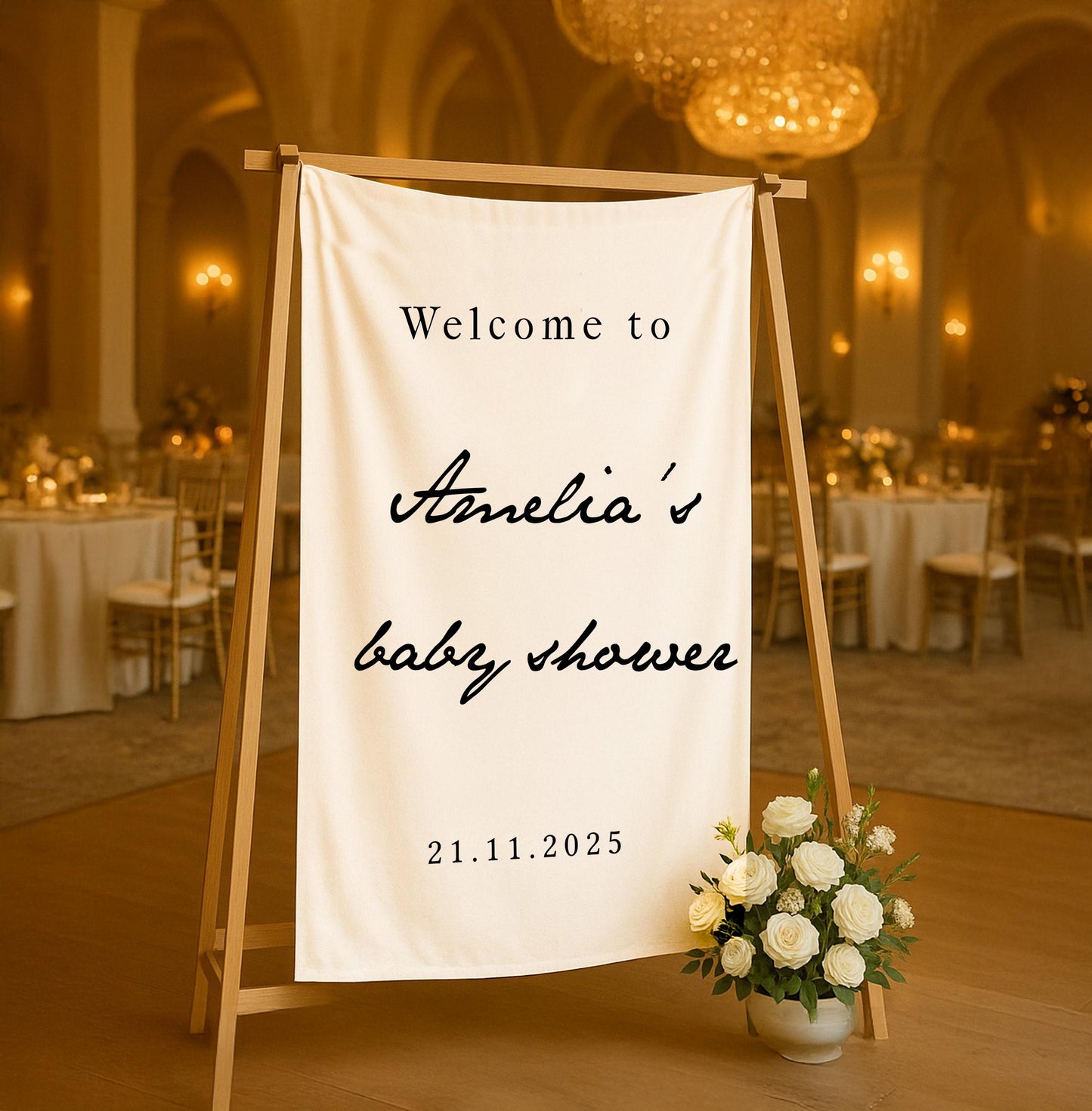 Personalized Baby Shower Welcome Sign – Custom Name & Date Banner, Elegant Party Decoration, Baby Celebration Backdrop, Event Welcome Decor