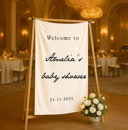 Personalized Baby Shower Welcome Sign – Custom Name & Date Banner, Elegant Party Decoration, Baby Celebration Backdrop, Event Welcome Decor
