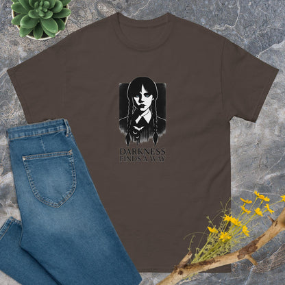 Wednesday Darkness Finds a Way T-Shirt – TV Show Inspired Unisex Tee | Gothic Quote Shirt
