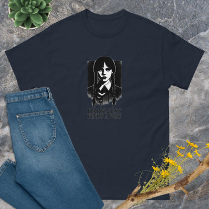 Wednesday Darkness Finds a Way T-Shirt – TV Show Inspired Unisex Tee | Gothic Quote Shirt