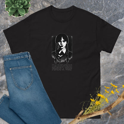 Wednesday Darkness Finds a Way T-Shirt – TV Show Inspired Unisex Tee | Gothic Quote Shirt