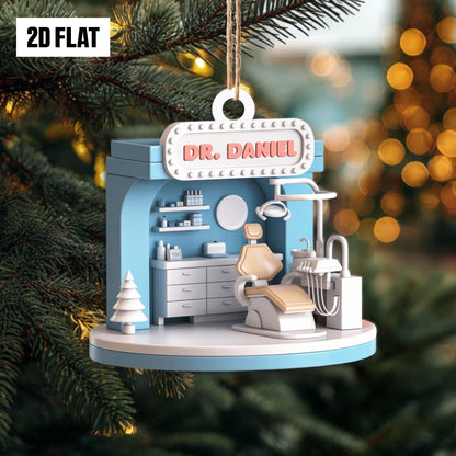 Personalized Dental 2D Flat Ornament, Custom Dentist Name Ornament, Dental Assistant Christmas Decor, Dentist Ornament Gift