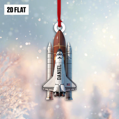 Personalized Space Shuttle 2D Flat Ornament, Custom Rocket Ship Name Ornament, Tree Decoration for Kids, Boys, Space Shuttle Christmas Gift