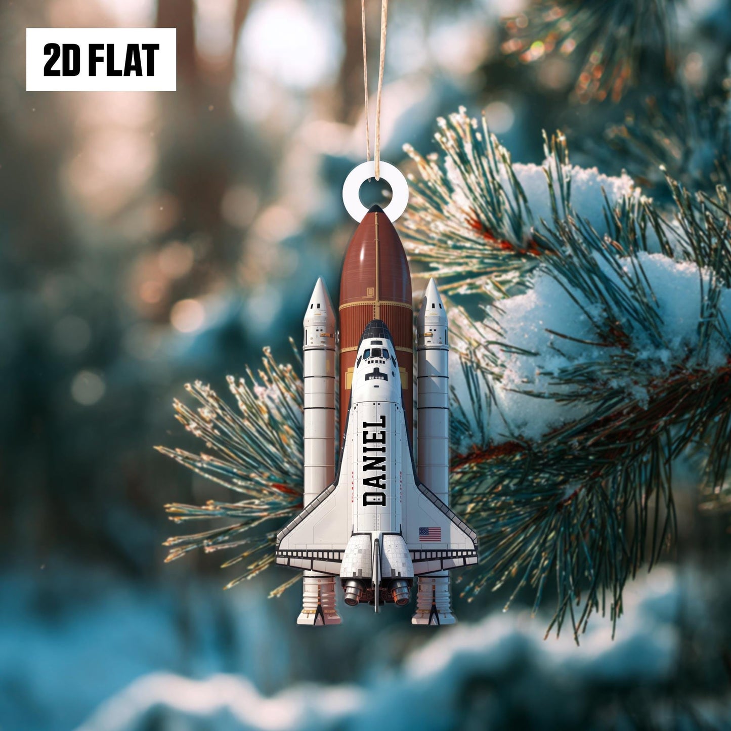 Personalized Space Shuttle 2D Flat Ornament, Custom Rocket Ship Name Ornament, Tree Decoration for Kids, Boys, Space Shuttle Christmas Gift