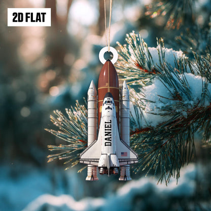 Personalized Space Shuttle 2D Flat Ornament, Custom Rocket Ship Name Ornament, Tree Decoration for Kids, Boys, Space Shuttle Christmas Gift