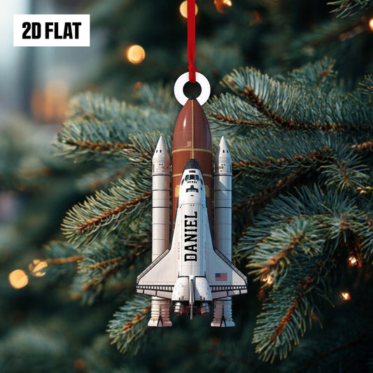 Personalized Space Shuttle 2D Flat Ornament, Custom Rocket Ship Name Ornament, Tree Decoration for Kids, Boys, Space Shuttle Christmas Gift
