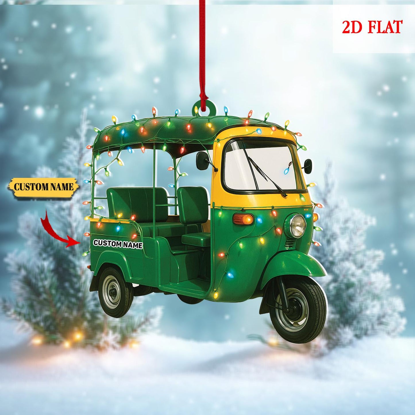 Custom Scooter Auto Rickshaw Truck 2D Flat Ornaments, Rickshaw Scooter Xmas Ornament, Motorcycles Lovers Xmas Ornaments, Drives Hanging