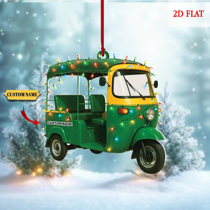 Custom Scooter Auto Rickshaw Truck 2D Flat Ornaments, Rickshaw Scooter Xmas Ornament, Motorcycles Lovers Xmas Ornaments, Drives Hanging
