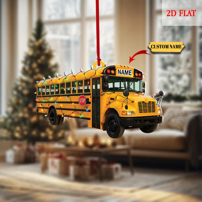 Custom Name School Bus Christmas Ornament Vehicle, Christmas Tree Hanging Decor, Flat 2D Ornament Acrylic, Bus Driver Gift, Hanging Ornament