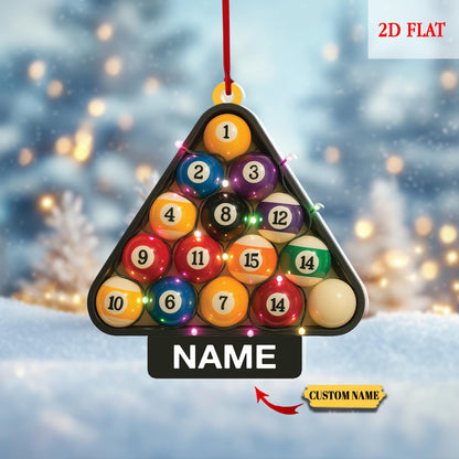 Personalized Pool Billiards 2D Flat Ornament for Lovers, Custom Christmas 2025 Gift for Players, Sports Balls, Billiards Lover Gift