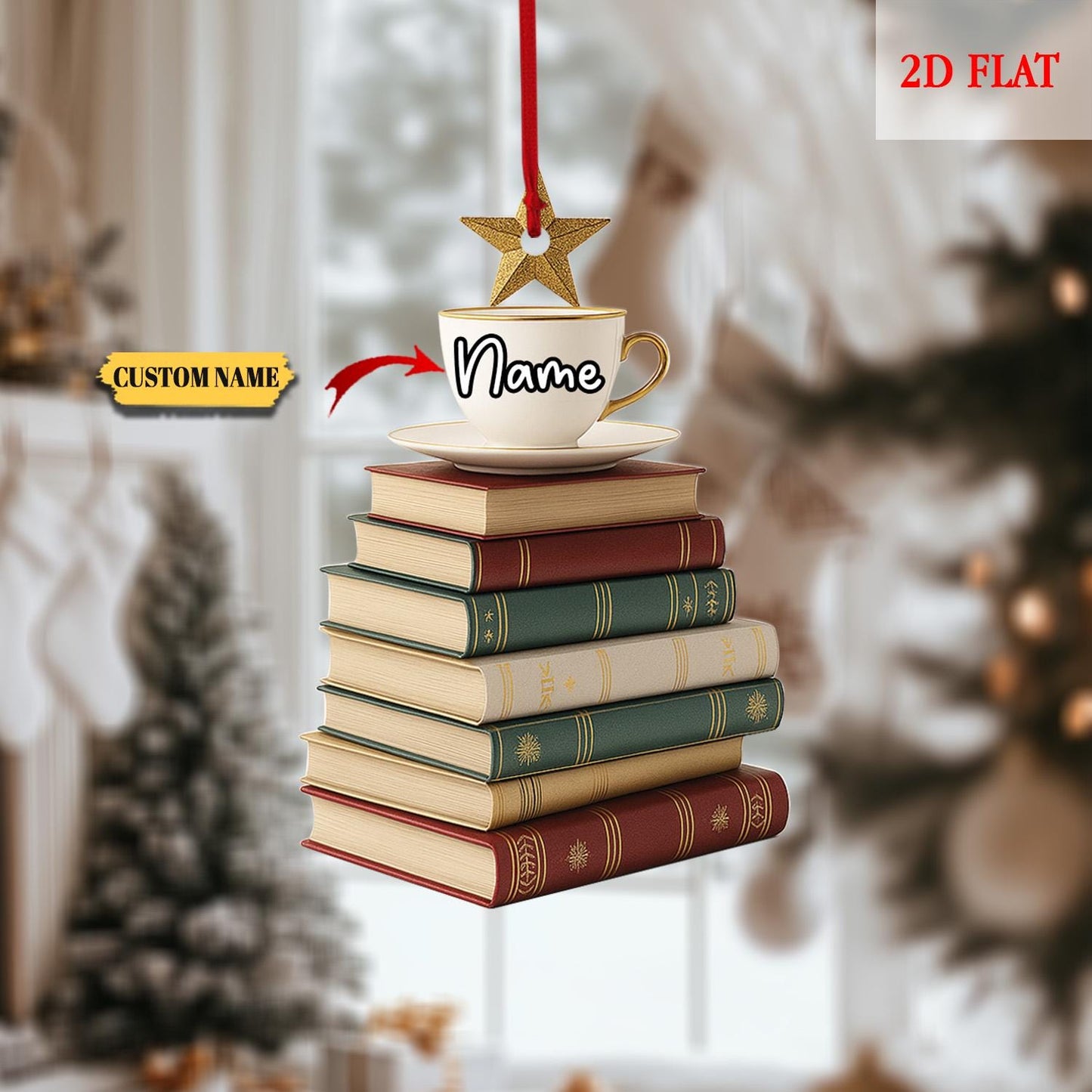 Custom Christmas Book Tree Name 2D Flat Ornament 2025, Book Christmas Tree , Book Lover Gift, Bookworm Gifts, Book Ornament, book club gift