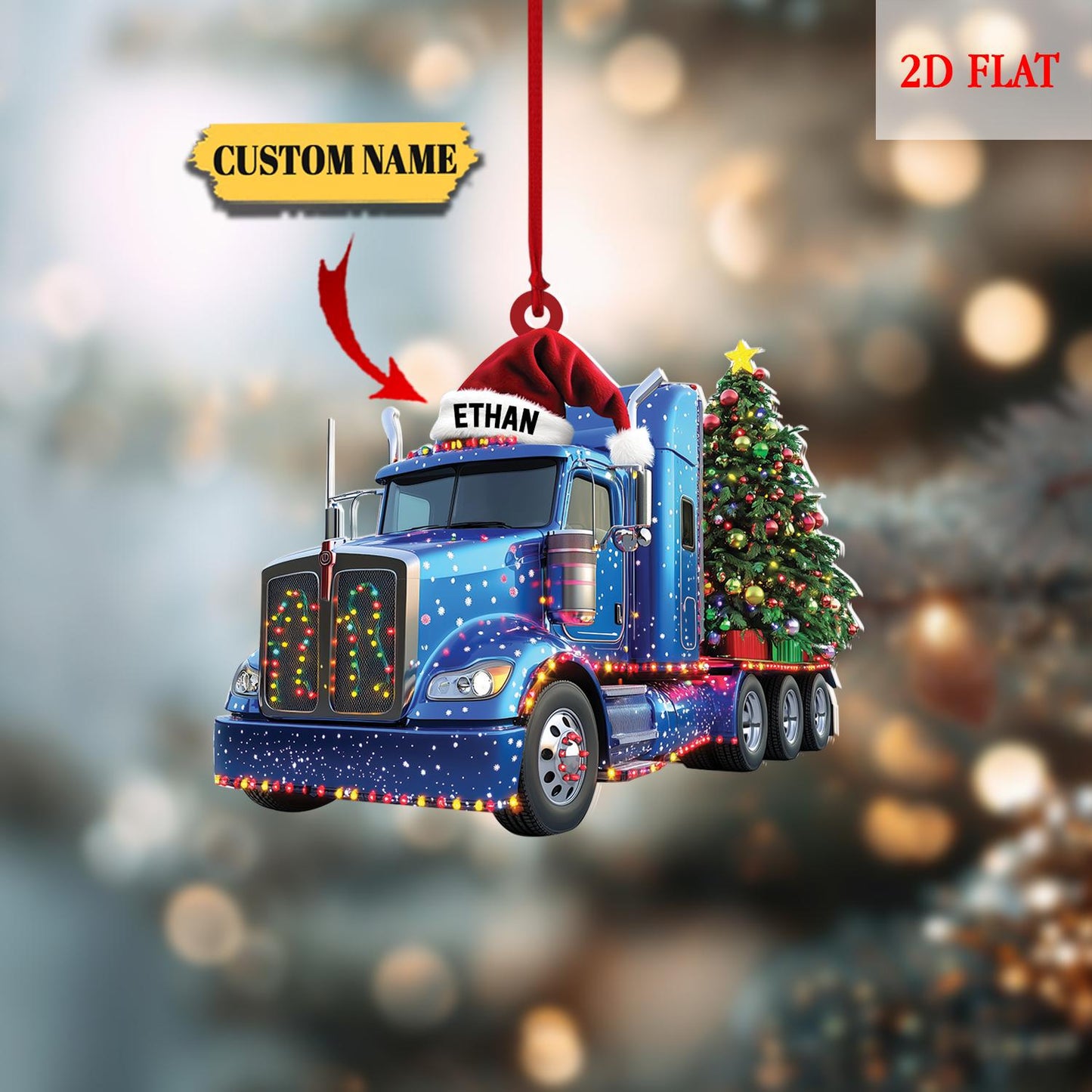 Personalized Tractor Truck Christmas Acrylic Ornament, Christmas Ornament, Trucker Ornament, Trucker Christmas Light, Truck Ornament
