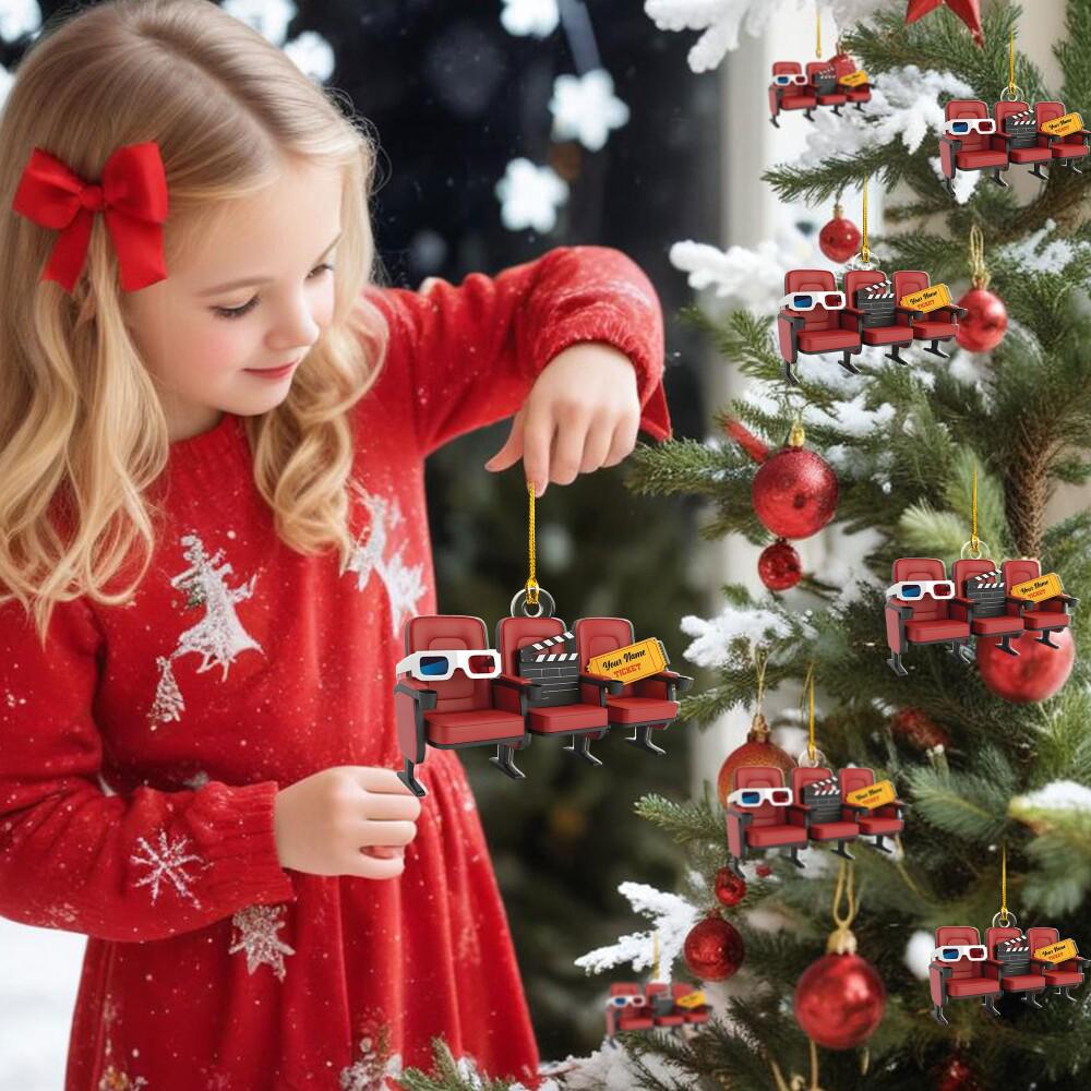 Custom Movie Theatre Chairs Ornament, 2D Flat Ornaments for Christmas Tree, Movie Christmas Ornaments, Funny Gift for Cinema Lovers