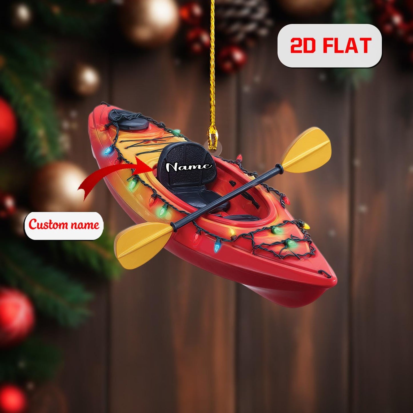 Personalized Kayak Ornament Christmas Tree, Custom Name Canoe Paddling Gift, Outdoor Adventure Holiday Decor for Kayaker Lover