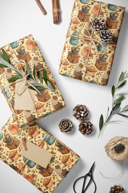 Coffee Wrapping Paper Premium Rustic | Watercolor Barista Gift Wrap | Coffee Lover Cozy Supplies #6