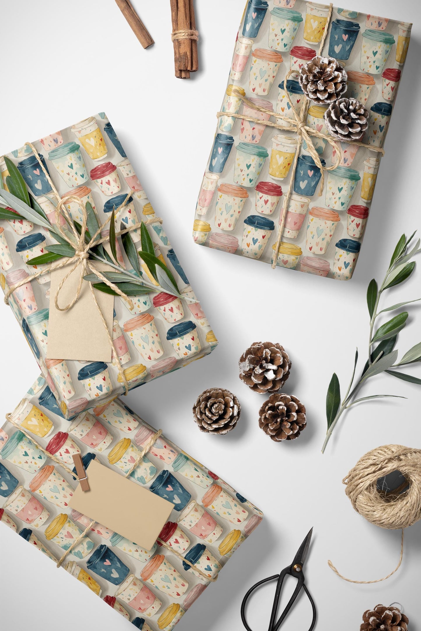 Coffee Wrapping Paper Premium Design | Watercolor Beans Gift Wrap | Coffee Addict Holiday Supplies #2