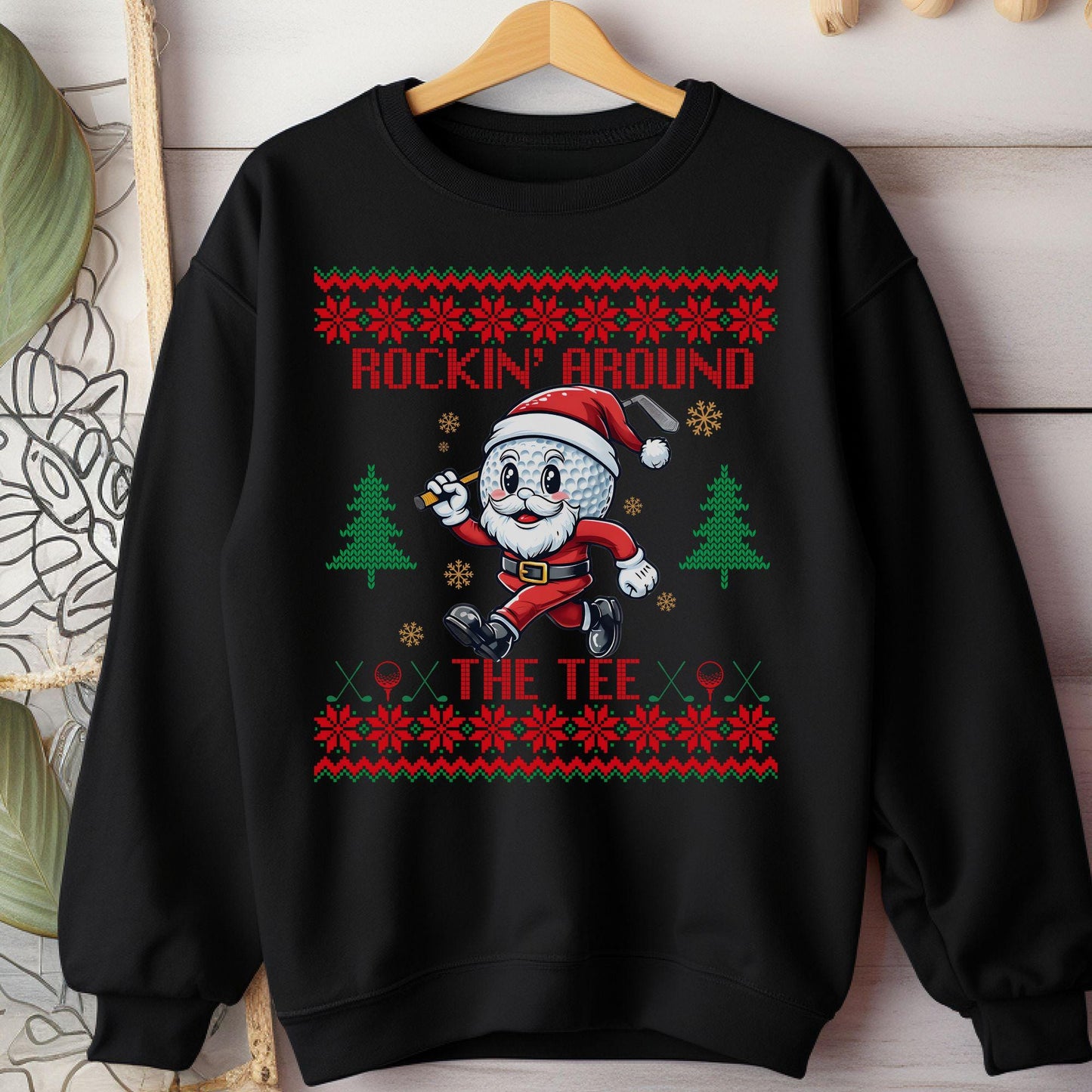 Rockin' Around the Christmas Tree Shirt Santa Claus Golfing Golf Ugly Sweater Funny Secret Santa Gift Ideas Ugly Sweater Party Golfer Dad
