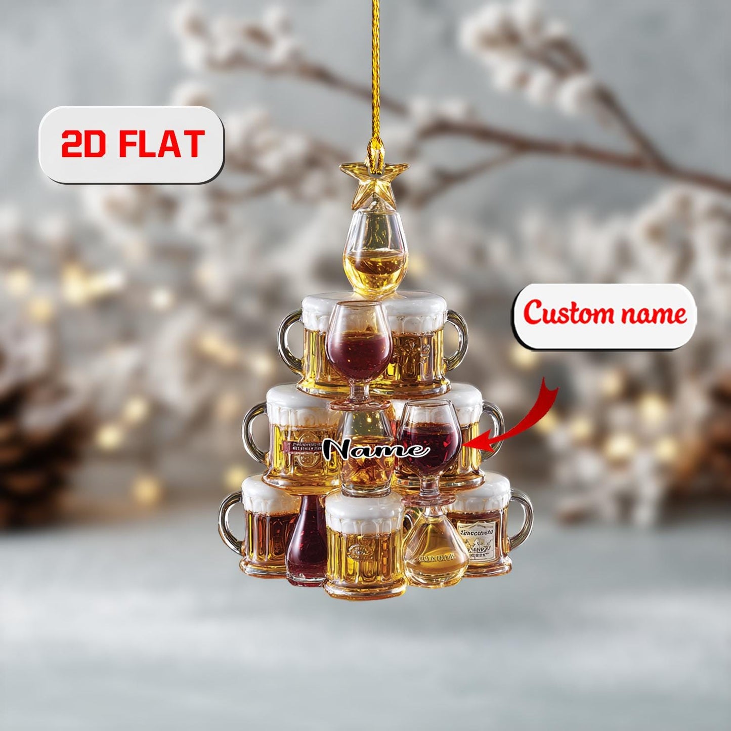 2D acrylic ornament, flat christmas ornament, personalized beer ornament, custom name ornament, funny ornament, bar pub gift, xmas decor