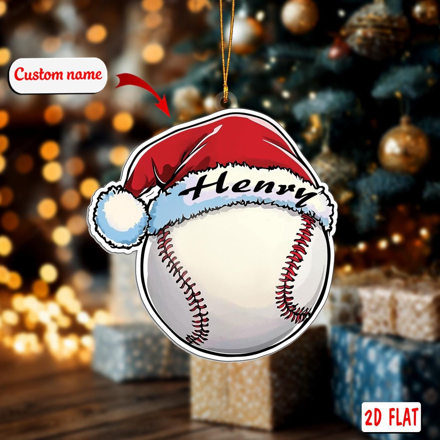 2D acrylic ornament, flat christmas ornament, personalized baseball ornament, custom name ornament, sports ornament, player xmas gift