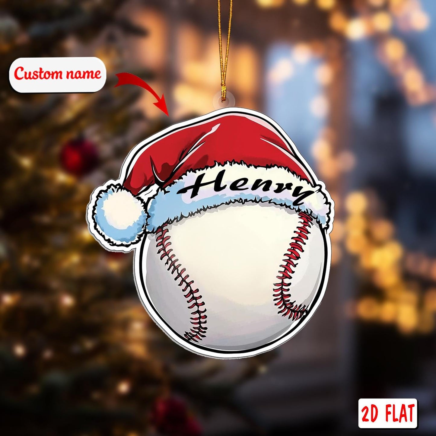 2D acrylic ornament, flat christmas ornament, personalized baseball ornament, custom name ornament, sports ornament, player xmas gift