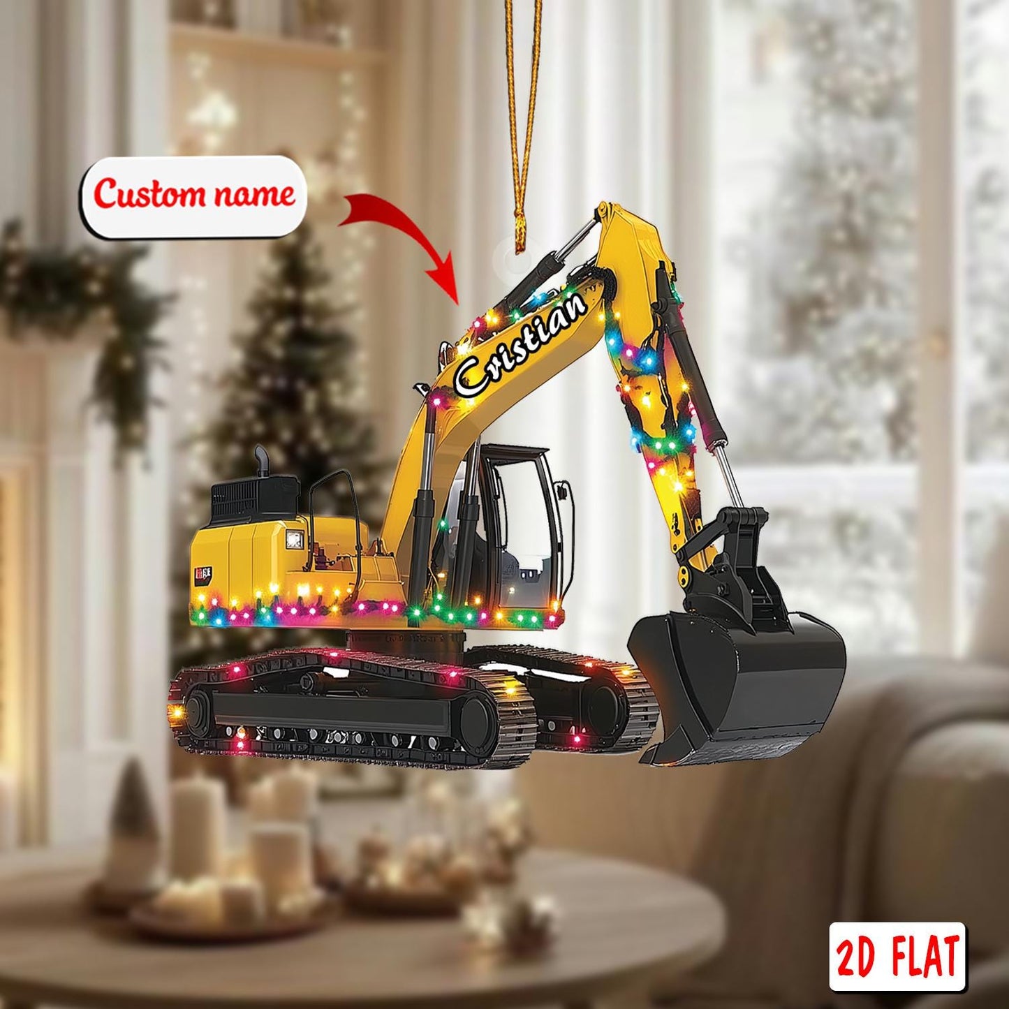 2D acrylic ornament, flat christmas ornament, personalized excavator ornament, custom name ornament, construction ornament,builder xmas gift