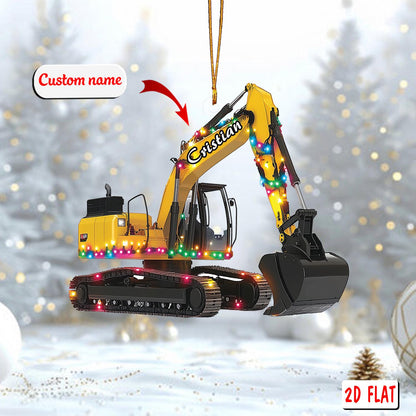 2D acrylic ornament, flat christmas ornament, personalized excavator ornament, custom name ornament, construction ornament,builder xmas gift
