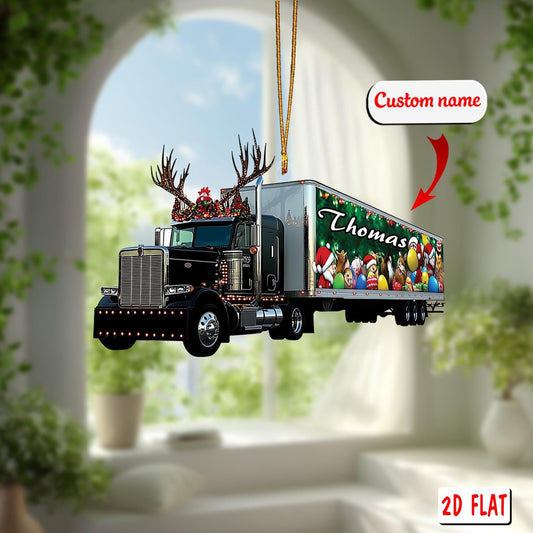 2D acrylic ornament, flat christmas ornament, personalized truck ornament, custom name ornament, semi truck ornament, reindeer xmas gift