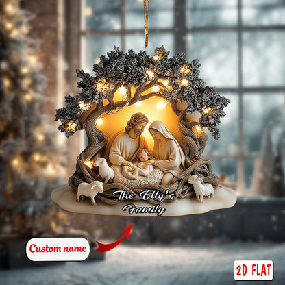 2D acrylic ornament, flat christmas ornament, personalized nativity ornament, custom name ornament, holy family ornament,religious xmas gift