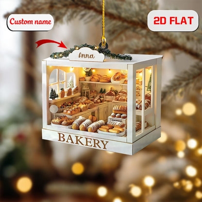 2D Acrylic Christmas Ornament, Bakery Display Shop Holiday Decor with Bread and Pastries, Personalized Baker Ornament, Christmas Gift