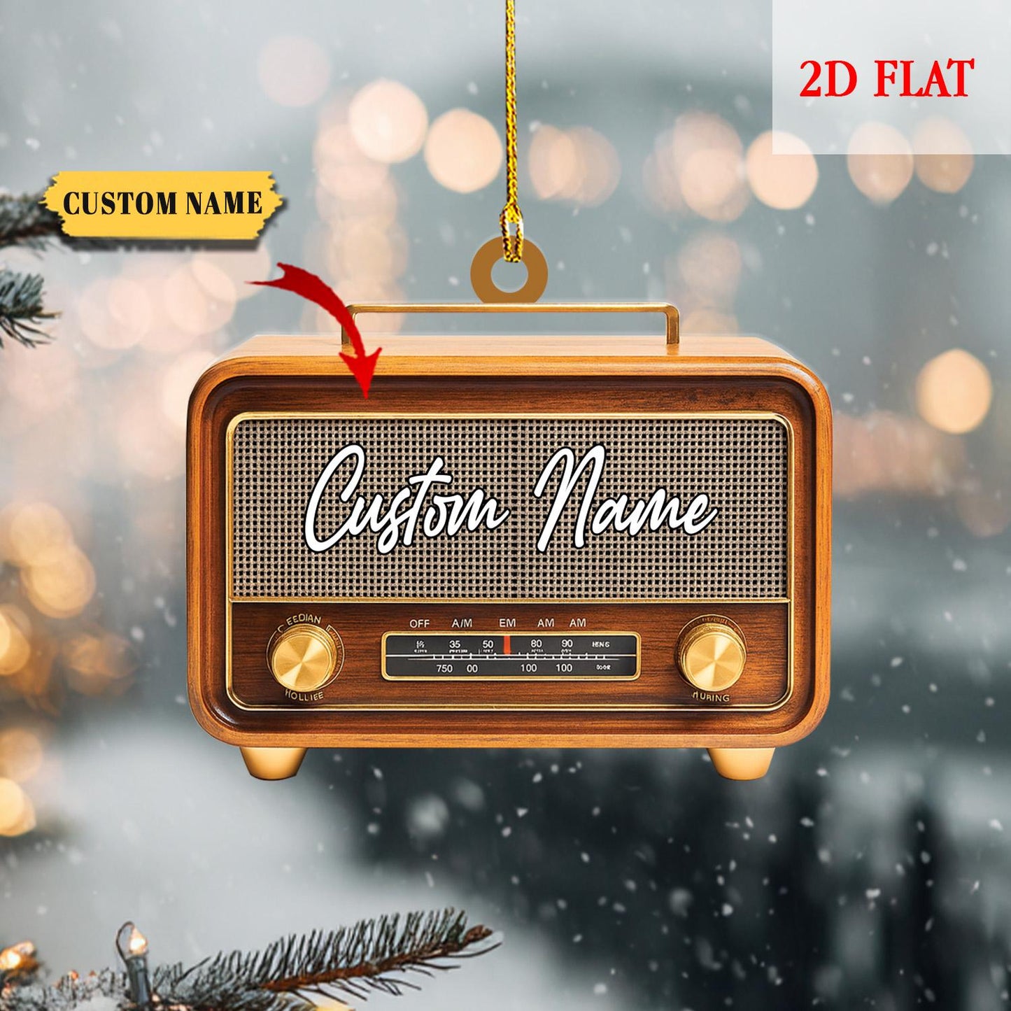 Personalized Radio Christmas 2D Flat Acrylic Ornament, Radio Gift, Radio Ornament Hanging Tree, Radio Lovers Ornament, Retro Radio Ornaments
