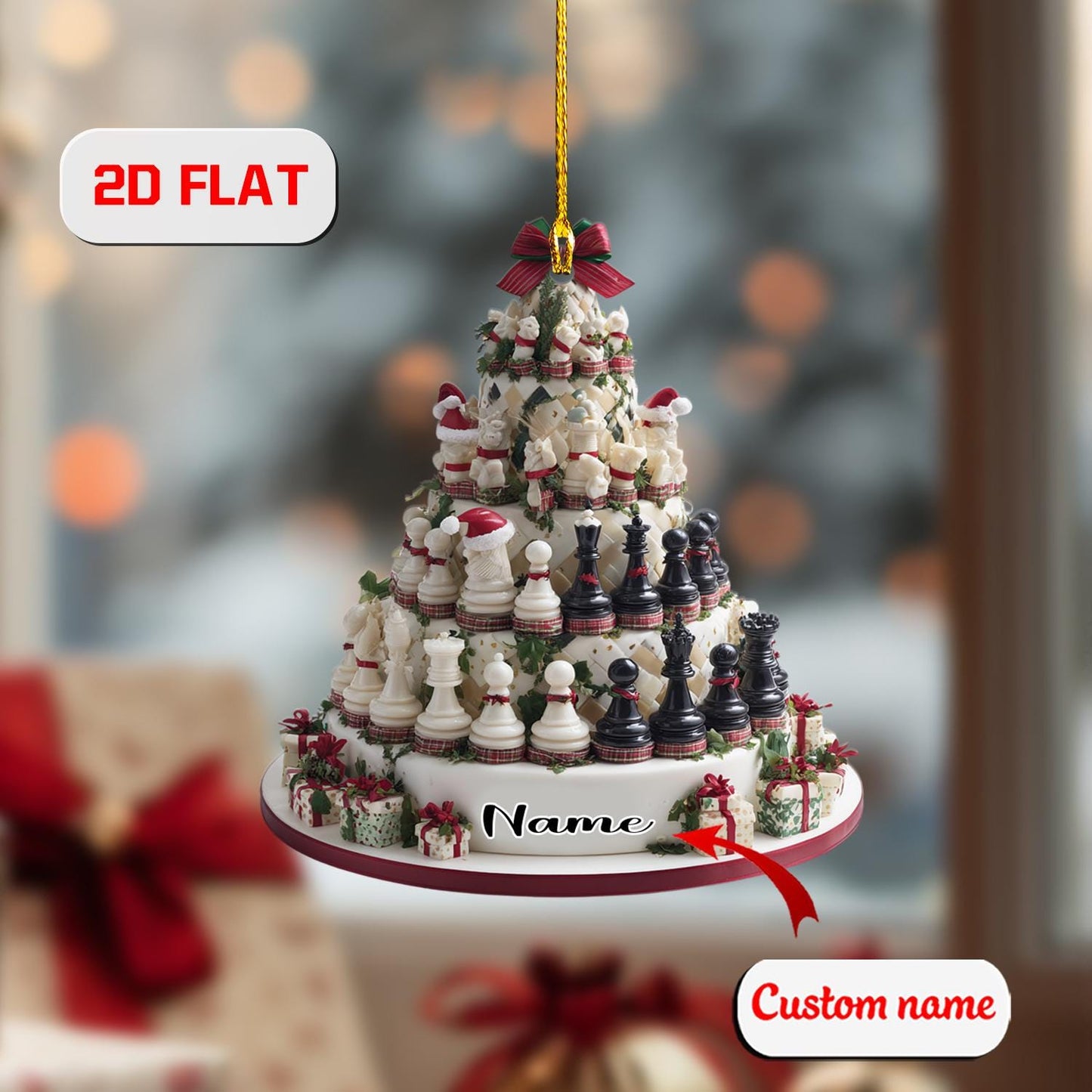 2D Acrylic Christmas Ornament, Chess Christmas Tree Holiday Decor with Game Pieces, Unique Ornament for Players, Christmas Gift